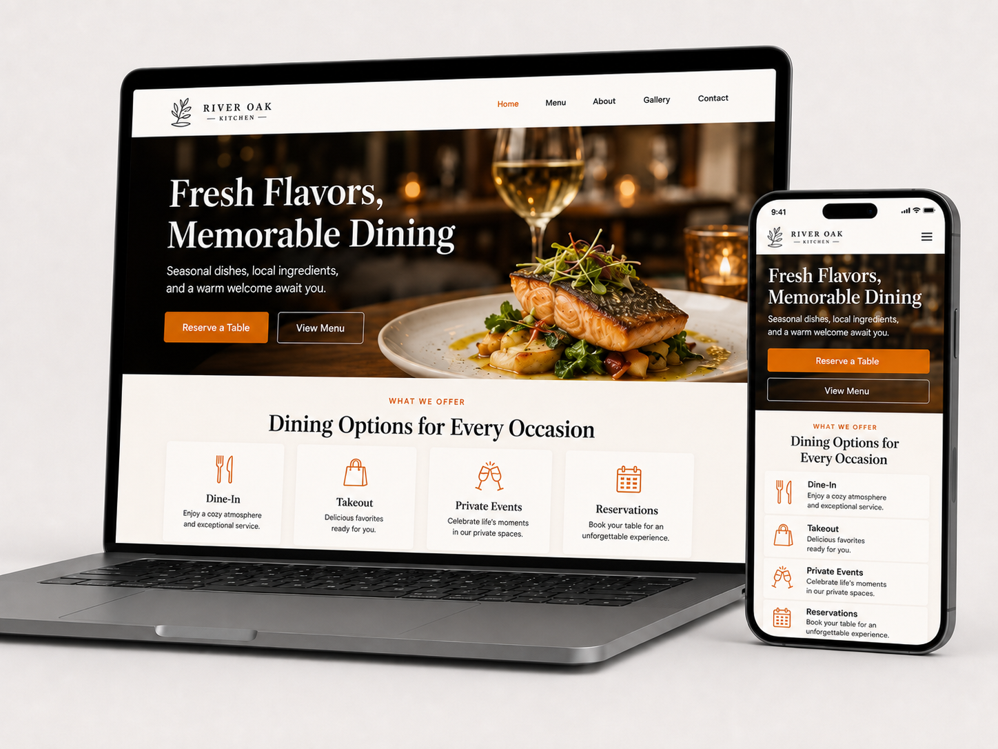 Small business website demo shown on laptop and mobile devices