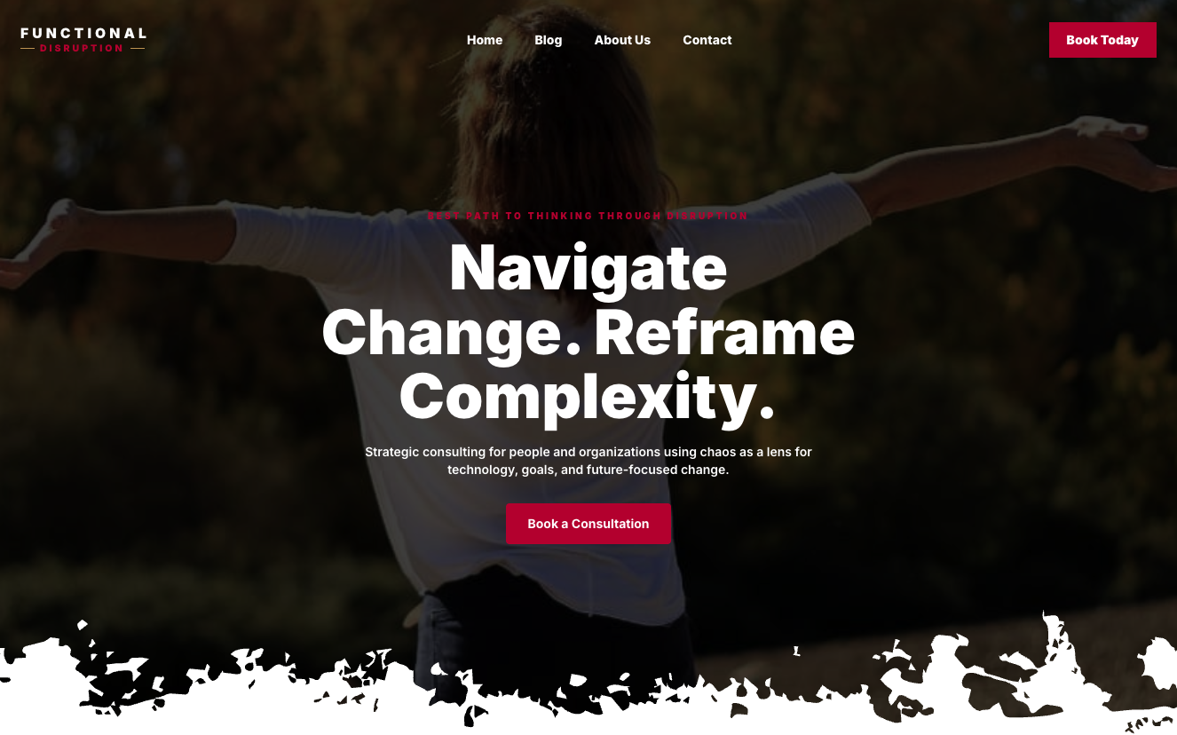 Desktop screenshot of the Functional Disruption website