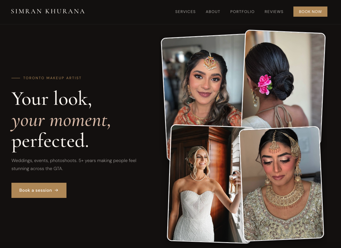 Desktop screenshot of the Makeup by Simran Khurana website