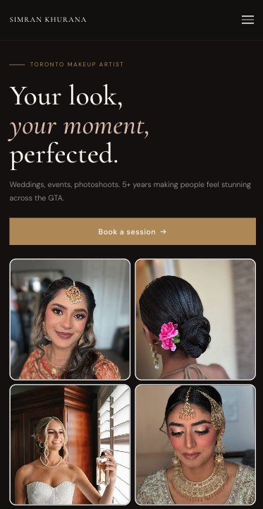 Mobile screenshot of the Makeup by Simran Khurana website